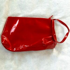 ⭐️ Red PVC make up bag zipper closure wrist strap